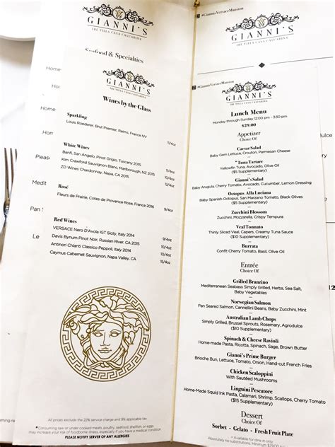 versace mansion menu prices